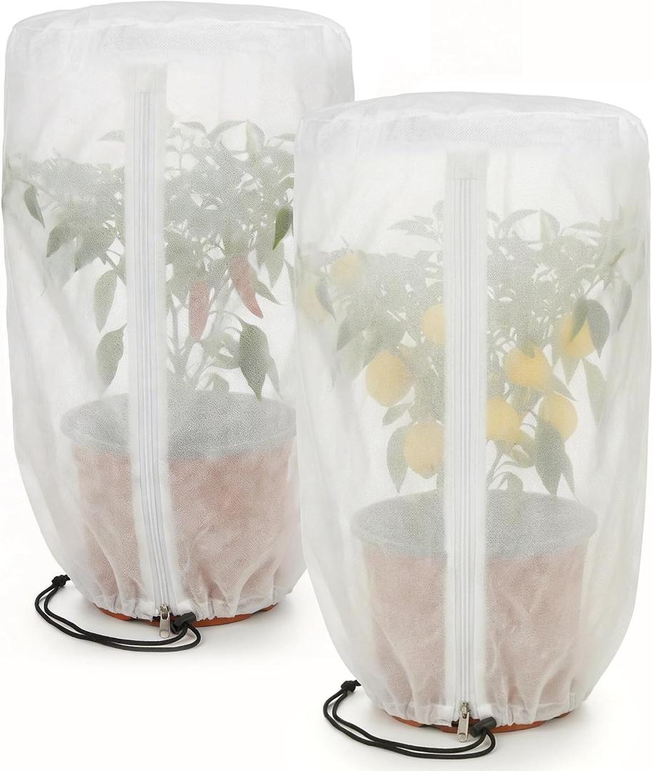 2 Pcs Rounded Top Plant Shade Cover, 47"x32" Garden Shading Sun Protection Plant Covers, White Light Refraction Fruit Tree Sunshade Cloth with Zipper Drawstring for Protect Plants from Direct Sunlight