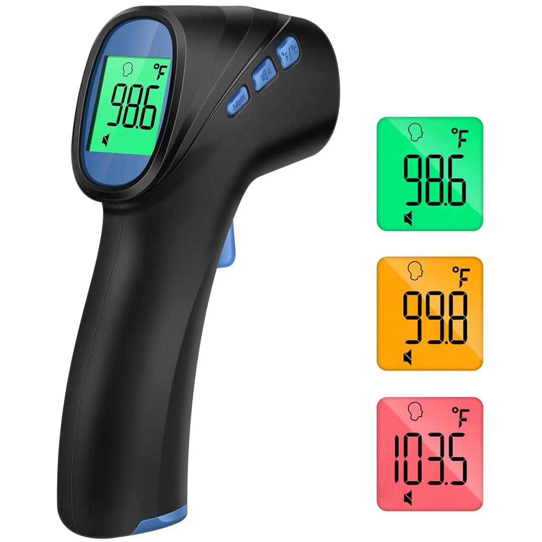 Forehead Thermometer for Adults and Kids, Digital Infrared Thermometer with Fever Alarm, Fast Accurate Results, Easy to use (Black)