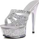 Women's Cross Strappy Platform Super Stiletto Prom Slides Sexy Round Toe Ultra Clear High Heels 5.71IN Dress Prom Party Mule Sandals (9, White)