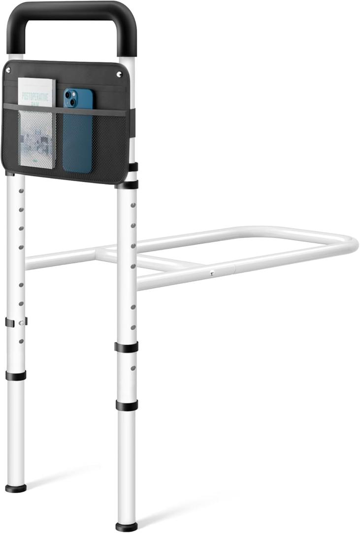Bed Rails for Elderly Adults Safety - Height Adjustable Bedrail with Storage Pocket and Non-Slip Handle Bar for Getting in&Out of Bed, Hold up to 300LBs - Fits Twin Full Queen King, Black