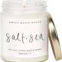 Sweet Water Decor Salt and Sea Candle - Sea Salt, Citrus, Amber, Musk, Beach Scented Soy Candles for Home - Coastal Decor for Beach Lovers - 9oz Clear Jar, 40 Hour Burn Time, Made in The USA
