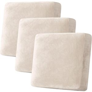 H.VERSAILTEX Velvet Stretch Couch Cushion Cover Plush Cushion Slipcover for Chair Loveseat Sofa Cushion Furniture Protector Seat Cushion Sofa Cover (3 Piece XL Sofa Cushion Covers, Ivory)