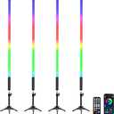 4 Pack RGB Tube Lights with Tripod Stand, 4FT LED Video Light Bar, Music Sync, 5200mAh Rechargeable Battery, App & Remote Control, Dimmable RGB Photography Lighting for Streaming, DJ, Party
