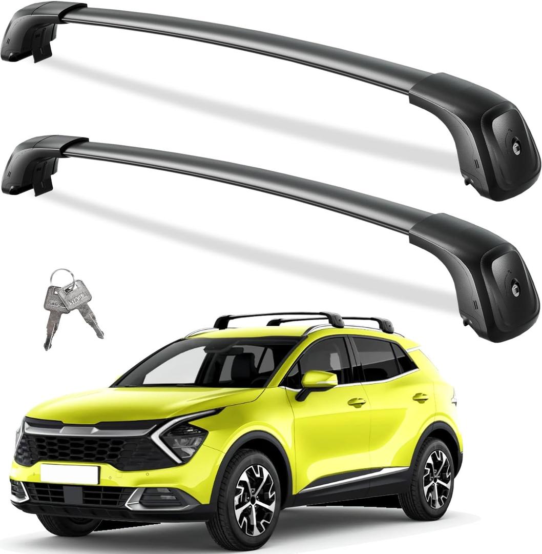 Lockable Roof Rack Cross Bars 260lbs Compatible with 2023 2024 2025 Kia Sportage SX/EX & SX/EX Prestige with Flush Rails, Heavy Duty Aluminum Roof Rails Crossbars Black Bike Rooftop Cargo