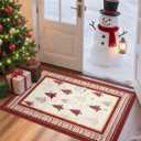 GarveeHome 2x3 Christmas Rug for Entryway Non Slip, Christmas Tree and Snowflake Print Kitchen Rugs Washable Area Rug, Low Pile Soft Red and Beige Holiday Decor Small Carpet for Entrance Indoor Christmas Beige