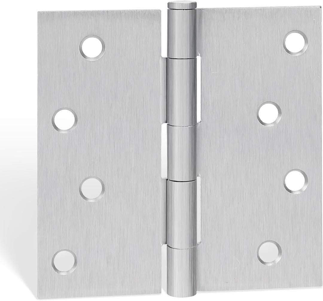 goldenwarm 3 Pack Nickel Door Hinges 4inch x 4 inch Door Hinges Brushed Nickel Door Hardware Satin Nickel Iron Door Hinges with Square Corners