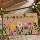 Duraaamo Spring is in The Air Coir Doormat Outdoor Spring Floral Welcome Mat Outdoor Door Mat Flower Non Slip Floor Doormat for Indoor Entrance Front Porch Decor, 24 x 16 Inch
