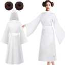Zoooyawn Set of 3 May the 4th Be with You Women Princess Costume Set Long Hooded Dress with Belt Hair Bun for Cosplay (Large)