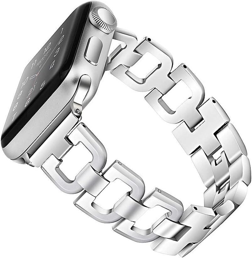 OULUCCI Compatible with Apple Watch Band 38mm 40mm 41mm 42mm 44mm 45mm 46mm 49mm, Women Strap For iwatch Series 11 10 9 8 7 6 5 4 3 2 1 SE SE2,D-Shape (Silver)