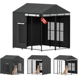 Outdoor 4.2'D x 4.2'W x 4.5'H Dog Kennel Cover Full Coverage, 1200D Heavy Duty Waterproof Creat Covers with Mesh Window, Enclosure Covers for Outside Dog Kennel, Black, (Only Cover)
