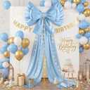 DoubleFill 55 x 118'' Giant Blue Bow Backdrop Oversized Silk Coquette Bow for Something Blue Bridal Shower Decor Large Hall Outdoor Weddings Birthday Party Baby Shower Indoor Home Wall Room Decoration