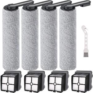 Brush and Filters Replacement Parts Accessories Compatible for Tineco Floor ONE S5/Floor One S5 Pro Cordless Vacuum Cleaner, 4 Roller Brushes, 4 Filters