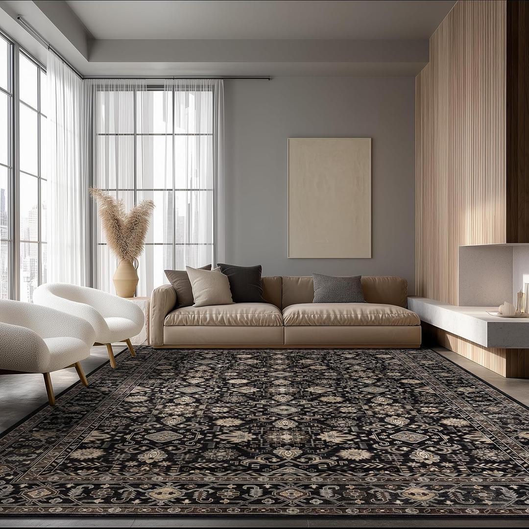 Ruaruarug Area Rug Non Slip Machine Washable Ultra Soft Living Room/Bedroom/Kitchen/Outdoor/Classroom Black Gold, 8'10'