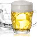 BothEarn Dimple Beer Mug Set of 2-1 Pint Heavy British Pub Thick Glass with Handle - Stein Cup for Beer Lover
