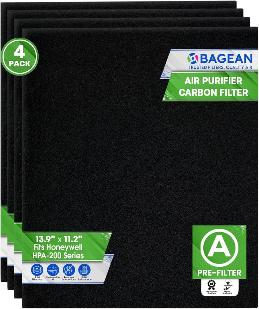 Bagean HPA200 Carbon Pre Filter A Compatible with Honeywell Air Purifier Filter Replacement - Fits HPA200 HPA5200 HPA5250 Series - Activated Prefilter A Absorbs Odor & Filters Freshen the Home (4-Pk)