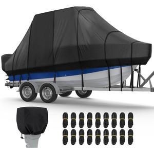 RVMasking Hard Top/T-Top Boat Cover, 1200D Partial Reinforced Waterproof Heavy Duty with Motor Cover for Center Console Boat with T TOP Roof, 22'-24' Long Beam Width up to 106", Black