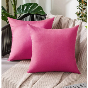 MIULEE Pack of 2 Decorative Outdoor Solid Waterproof Throw Pillow Covers Faux Linen Garden Farmhouse Cushion Cases for Patio Tent Balcony Couch Sofa 18x18 Inch Hot Pink
