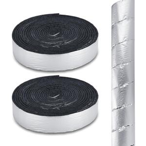 2" Wide X 32.8 Ft Outdoor Pipe Insulation Wrap - Foam and Foil Self-Adhesive Tape for Winter Freeze Protection, Insulating Cold and Hot Water Pipes to Reduce Heat Loss (2)