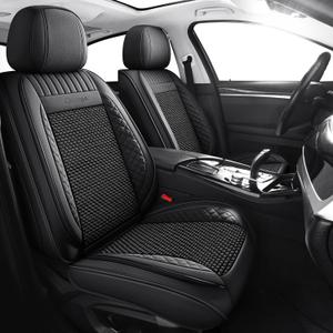 Chezope Car Seat Covers Full Set, Black Leather Seat Covers, Breathable Front and Back Car Seat Protectors, Wear-Resistant Seat Covers Universal Fit for Most Cars SUV Truck (Black-Stripes-B,Full Set)
