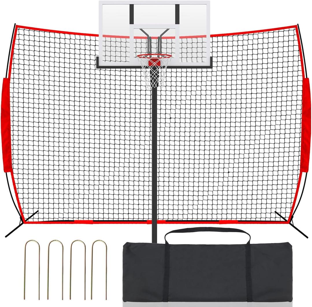 Seenelling Basketball Net Catcher Backstop Net Sports Barrier Nets for Backyard Rebounder to Guard Rebound and Return Basketball with Carry Bag (12 x 9 ft)