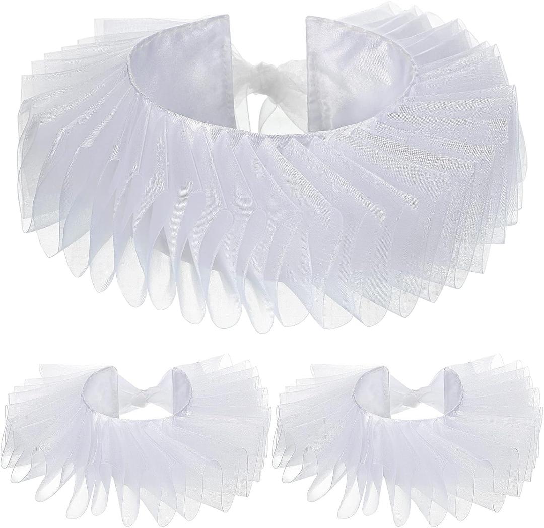 Geyoga Halloween Clown Collar and Cuffs Set Renaissance Elizabethan Neck Ruffle Collar Wrist Clown Cosplay Accessories (White)