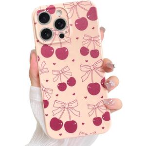 2 x Soft Silicone Case for iPhone 13 Pro Max Case Cute for Women Girls, Girly Aesthetic Cherry Pattern Phone Case, Thin Slim Smooth Silicone Shockproof Protective Cover, Pink 2 x Soft Silicone Case for iPhone 13 Pro Max Case Cute for Women Girls, Girly Aesthetic Cherry Pattern Phone Case, Thin Slim Smooth Silicone Shockproof Protective Cover, Pink