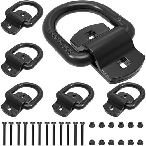 6 Pcs 1/2" Heavy Duty Bolt-On Forged D Rings, 12000Lbs Break Strength Tie Down Anchors D Rings for Trailers, Trucks, Vans,Trucks, and Cargo,with Screws & Bolts