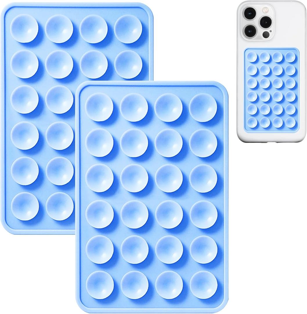 AZXYI Anteel 2 Pack Silicone Suction Phone Case Mount, Silicon Adhesive Suction Cup Phone Mount, Non Slip Sticky Phone Grip for Cellphone, Strong Grip Holder for Selfies and Videos (Sky Blue)