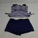 MakeMeChic Women's 2 Piece Tankini Swimsuit Striped Drawstring High Waisted Tummy Control Swimsuit (Large, Blue)