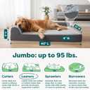 Furhaven Orthopedic Dog Bed for Large Dogs w/ Removable Bolsters & Washable Cover, For Dogs Up to 95 lbs - Two-Tone Plush Faux Fur & Suede L Shaped Chaise - Stone Gray, Jumbo/XL
