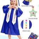 AOTHSO 8Pcs Preschool Graduation Gown Cap Set DIY 2026 with Tassel Stole Certificate Medal Kindergarten Set for Toddler Kids, Blue XS