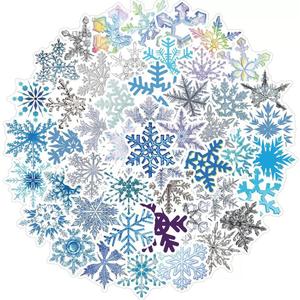 10 x Snowflake Stickers for Winter Christmas Decoration| 50 Pcs Snowflake Waterproof Vinyl Stickers for Window Water Bottles Bicycle Laptop Refrigerator Luggage Computer Mobile Phone Skateboard Bike Decals
