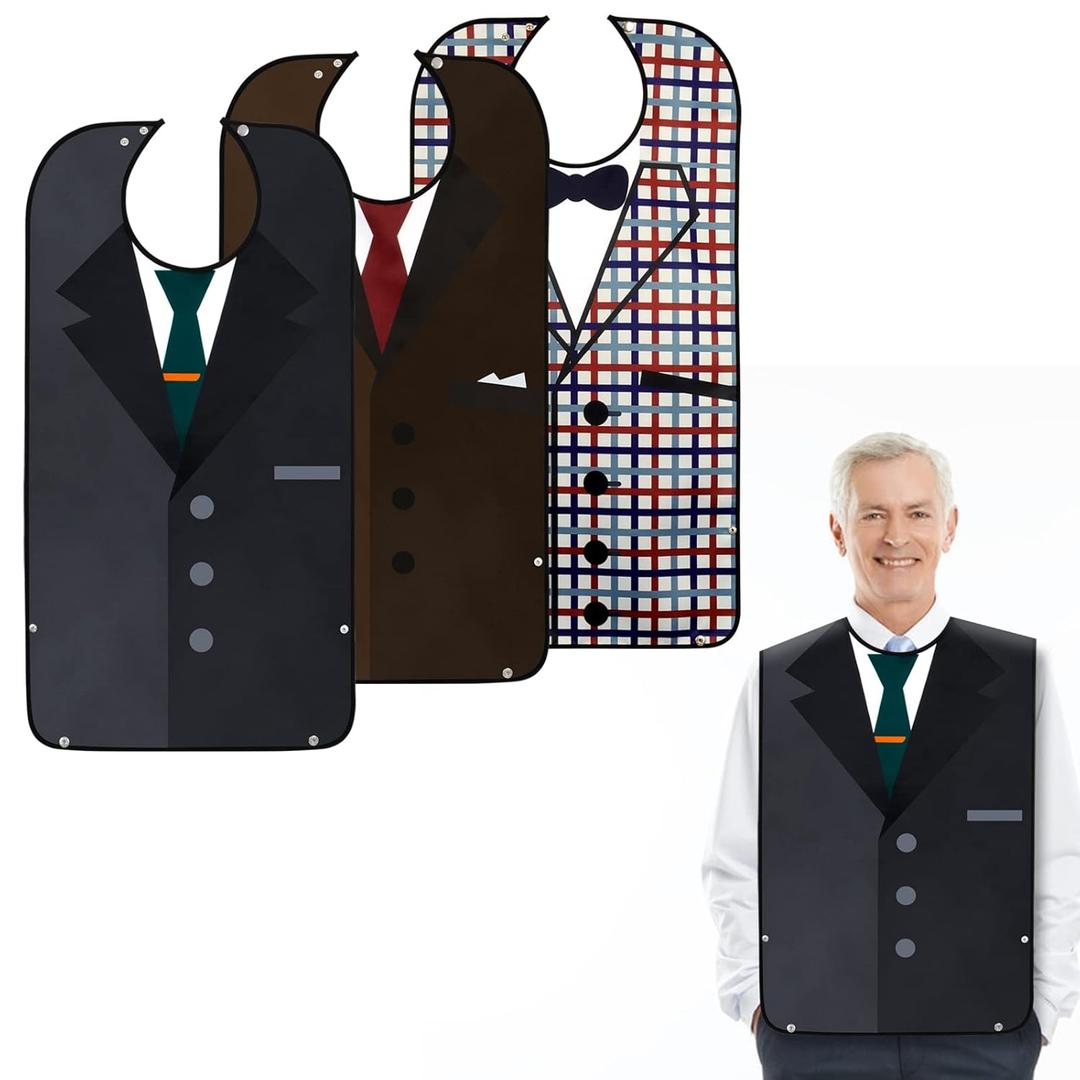 TaTazon Adult Bibs, Bibs for Men Eating Washable, Reusable Adult Clothing Protectors with Crumb Catcher (Style 1)