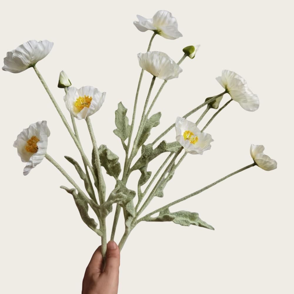 Poppy Flowers Artificial Poppy Silk Flowers with StemsRanunculus Artificial FlowersFaux Flower Stems for Wedding,Party, Outdoor Indoor Decor Flower Arrangements for Table (3, White)