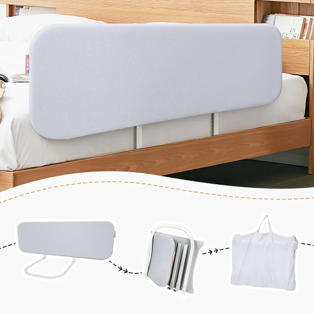Q-MIULIKE Baby Bed Rail for Toddlers Portable Foldable 27 Height Adjustable Travel Toddler Bed Rails Easy to Install Suitable for Full King Queen Twin Bed Sizes (Grey 47 Inch, 1 Piece)