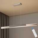 Modern LED Linear Pendant Light 52in Brushed Nickel Island Light Wood Hanging Light for Dining Room Kitchen Island Home Office