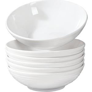 6 Pack White Ceramic Bowls, 7 Inch Wide Shallow Serving Bowls for Pasta, Salad, Soup and Entertaining, Chip Resistant, Microwave and Dishwasher Safe, Cereal Ice Cream Bowls