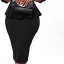 BestGirl Women's Peplum Dresses Bodycon 3/4 Sleeve Wear to Work Office Sheath Dress (Black, XXL)