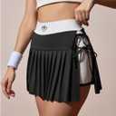 SOLY HUX Women's Pleated Tennis Skirt with Shorts High Waisted Tie Side Workout Athletic Golf Mini Skirt (Black, L)