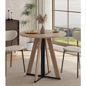 31.5 inch Round Dining Table for 2 4, Farmhouse Kitchen Table, Round Dining Room Table with Metal Legs for Small Spaces & Apartment, Space-Saving Circle Wood Dinner Table, Peachwood