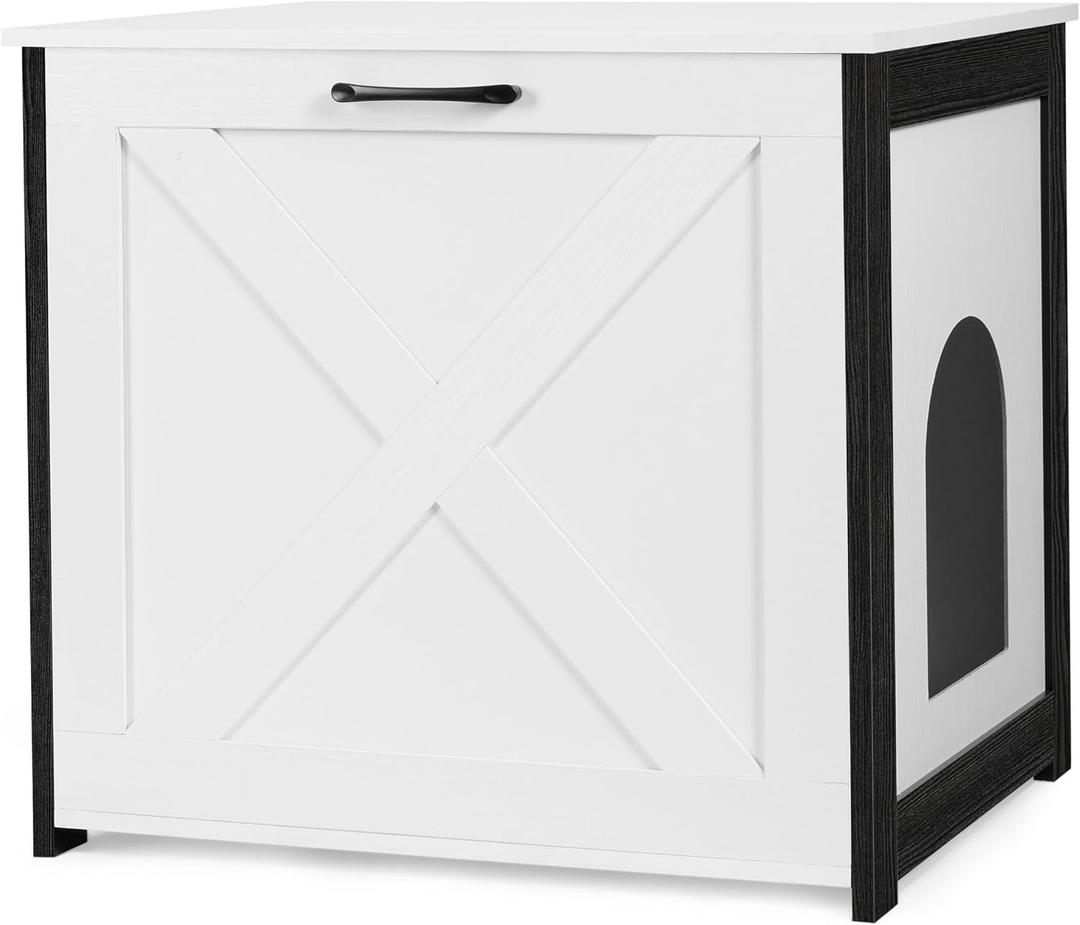 Dwanton Cat Litter Box Furniture Hidden, Cat Litter Box Enclosure, Reversible Entrance Can Be on Left or Right Side, Indoor Cabinet, Wooden Washroom, End Table, Nightstand, White, 23.6" L