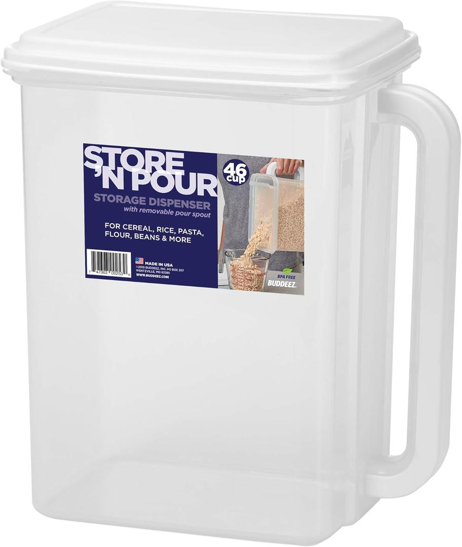 Buddeez 25302W-ONL Store 'n Pour Storage Dispenser 23 Cup-White/Clear, 1 Count