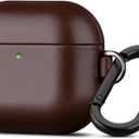 Haobobro for AirPods 4th Generation Leather Case Cover - Leather from Cow hide, Handmade Drop Protective Hard Cover, Wireless Charging Compatible AirPods 4 Generation Case with Keychain - Coffee Brown