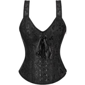 Corset Top Lingerie Bustier Women Shoulder Strap Medieval Bridal Plus Size Black (Small)