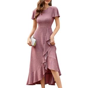 BeryLove Women Sequin Formal Party Dress Flutter Short Sleeve Wedding Cocktail Long Evening Dress, Size 3XL