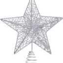 Glittered Christmas Tree Topper Hollow Wire Star Christmas Treetop Ornament (Silver)