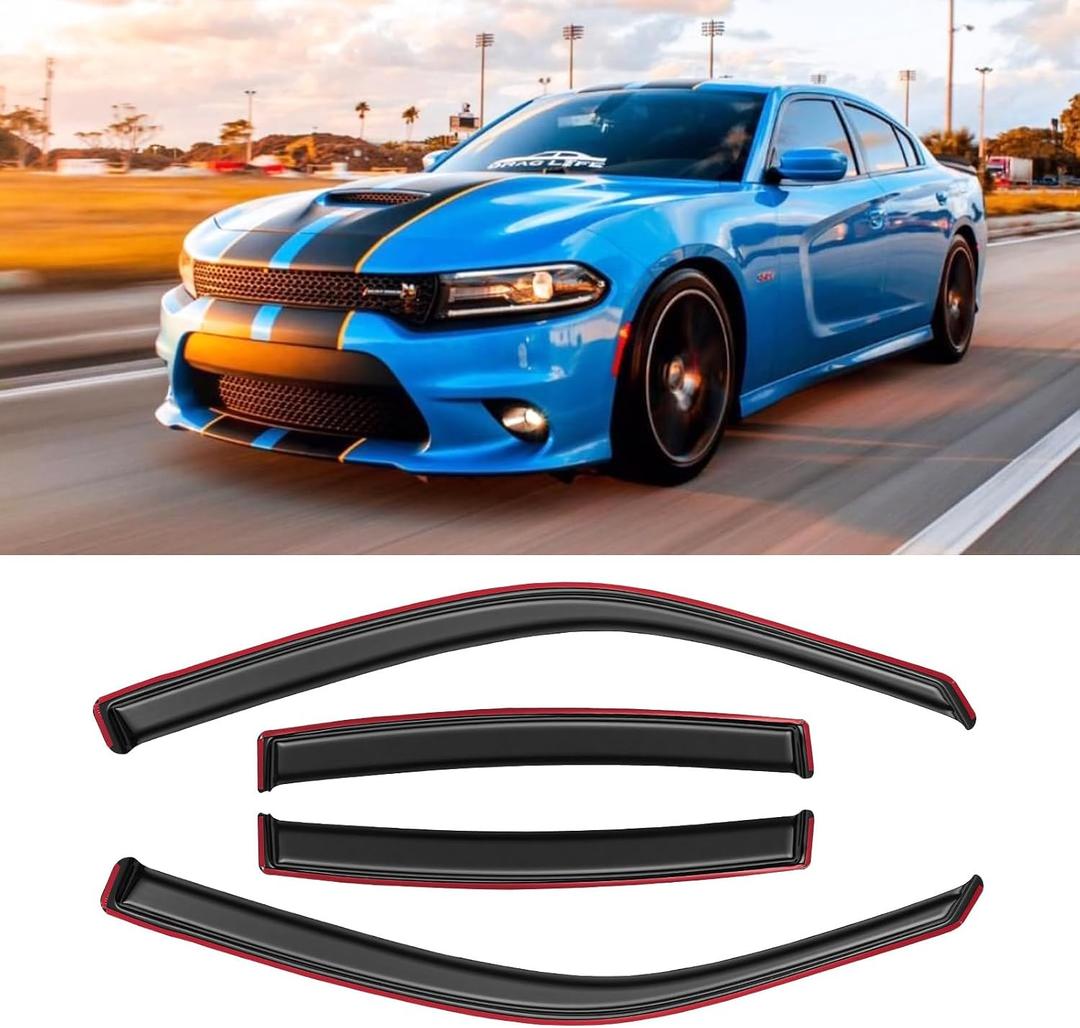 in-Channel Window Rain Guards for 2011-2023 Dodge Charger, Window Visor Guard Vent Wind Shade Deflector Rain Shield Protector Sun Visor 2012 2013 2014 2015 2016 2017 2018 2019 2020 2021, 4PCS
