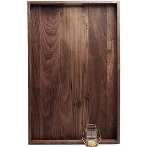 MAGIGO 28 x 18 Inches Extra Large Rectangle Black Walnut Wood Ottoman Tray with Handles, Serve Tea, Coffee or Breakfast in Bed, Classic Wooden Decorative Serving Tray