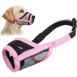 LUCKYPAW Dog Muzzle, Mesh Muzzle for Large Medium Dogs, Soft Mouth Cover to Prevent Biting Chewing, Drinkable Breathable Adjustable Puppy Mouth Guard(XXL, Pink) (XXL(Snout: 10"-11"))