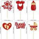 2 x Gyufise 24Pcs Valentine's Day Oh Baby Cupcake Toppers Glitter Baby Feet Sweet Love Heart Valentine's Day Cake Decorations for Love Valentine's Day Theme Baby Shower Birthday Party Supplies Red